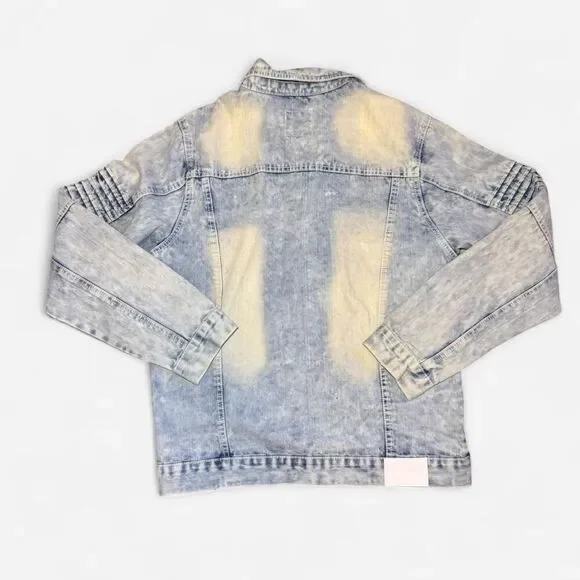 Southpole Men's Acid Wash Moto L Denim Jacket Retro Y2K Streetwear - Picture 2 of 4